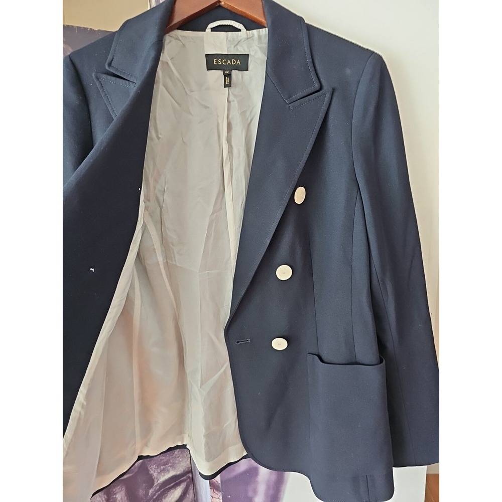 Escada Navy Blue Double Breasted BEVEN Viscose Blend Blazer Size 42 YJ01 - Picture 7 of 9